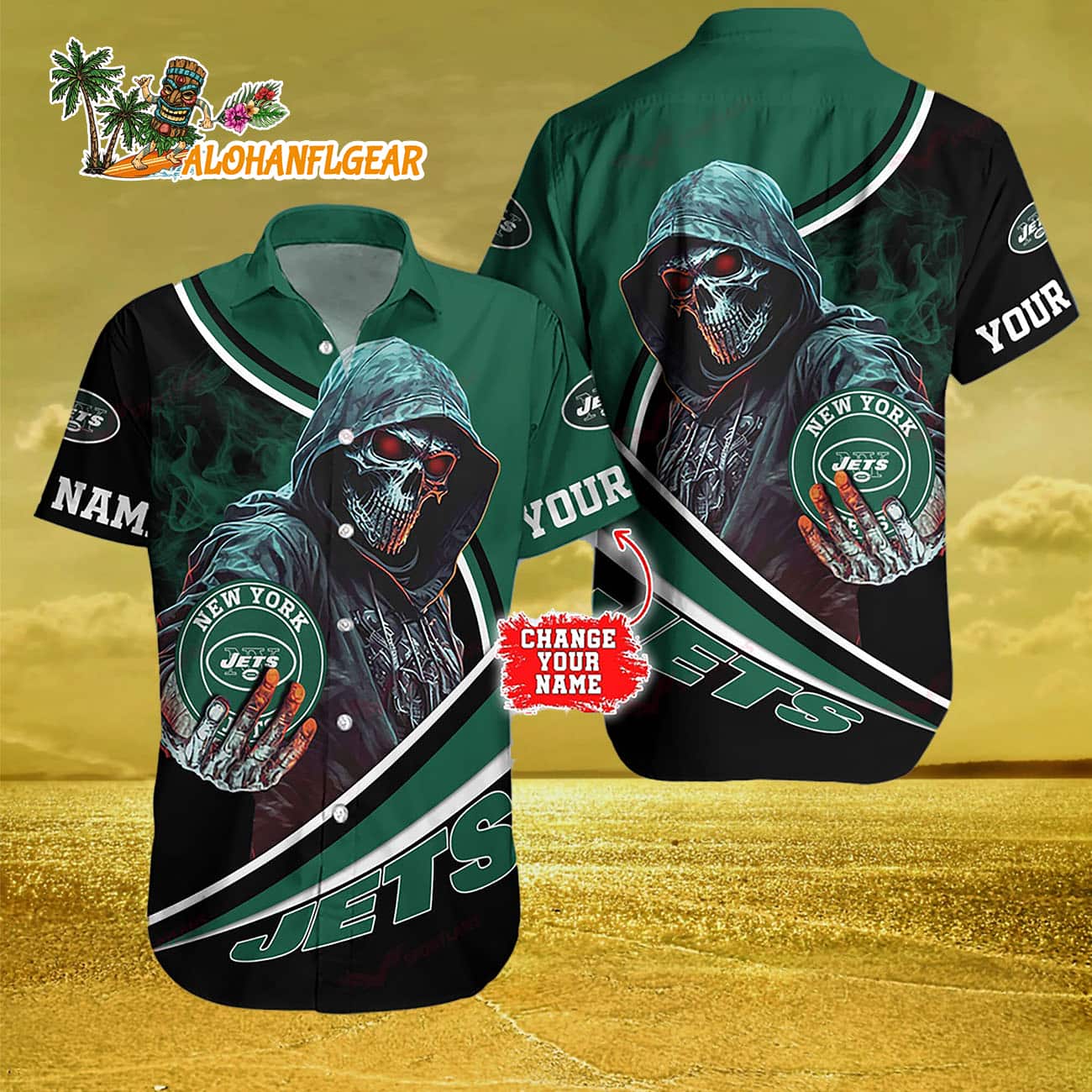 Personalized New York Jets Special Halloween Skull Hawaiian Shirt Personalized New York Jets Special Halloween Skull Hawaiian Shirt