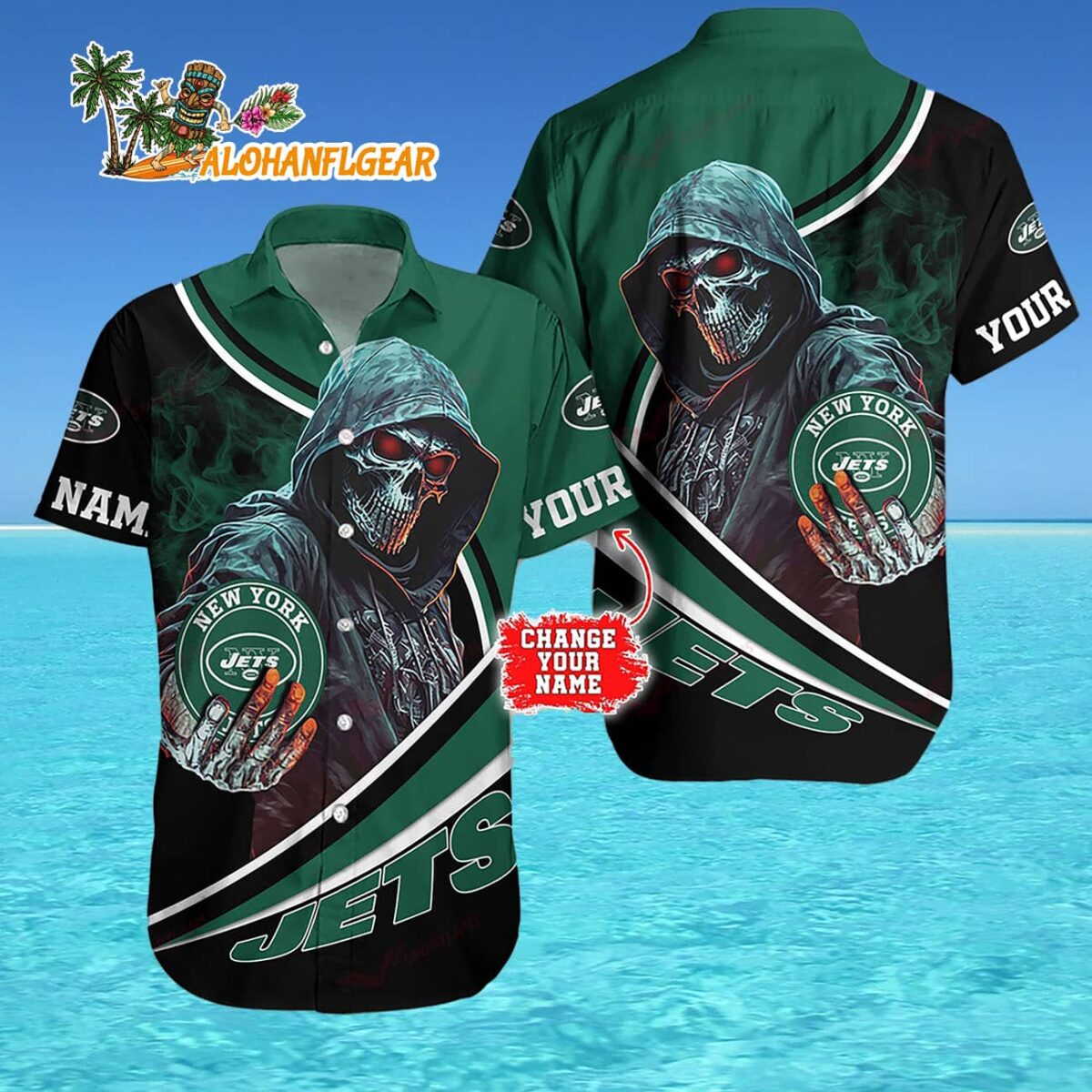 Personalized New York Jets Special Halloween Skull Hawaiian Shirt 4