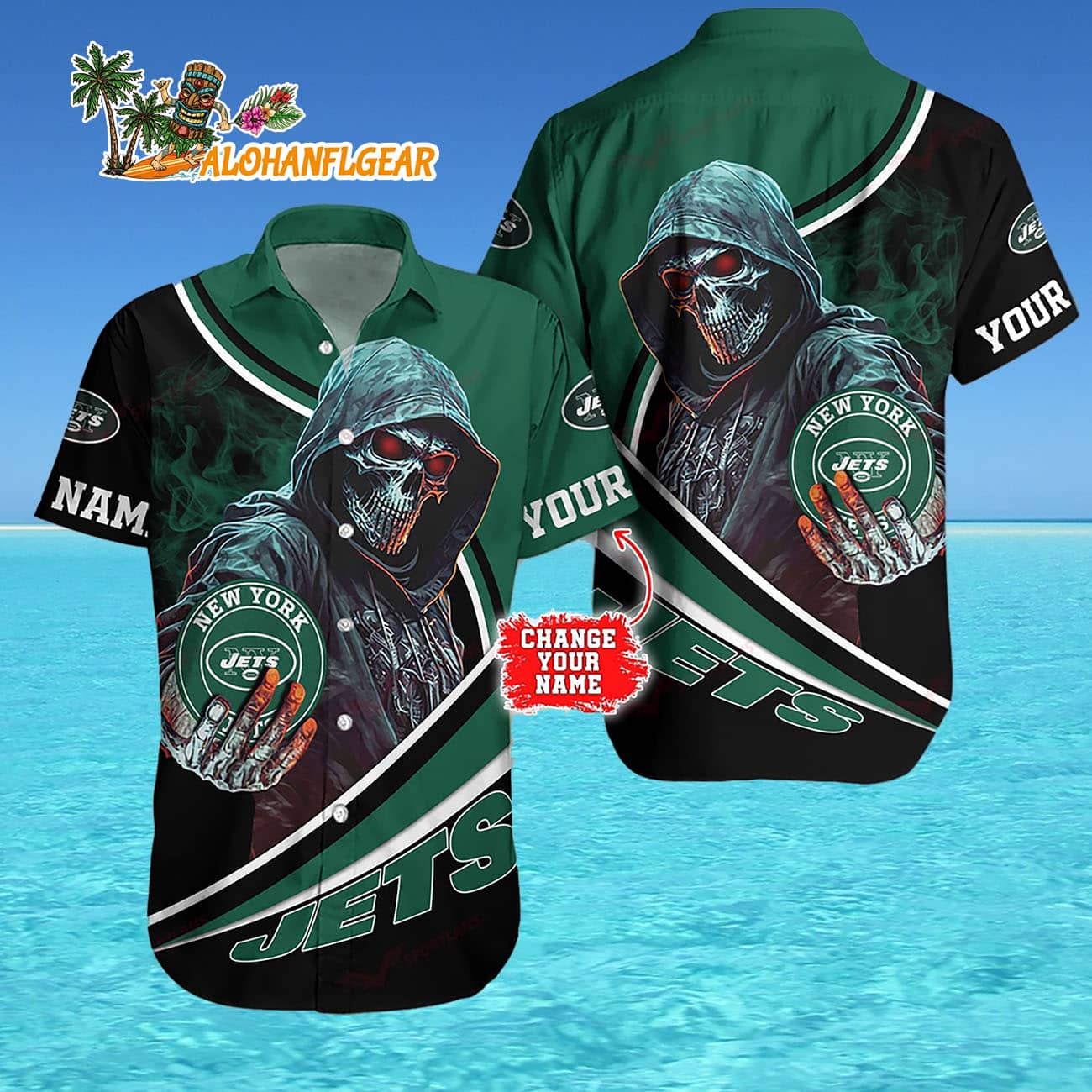Personalized New York Jets Special Halloween Skull Hawaiian Shirt Personalized New York Jets Special Halloween Skull Hawaiian Shirt