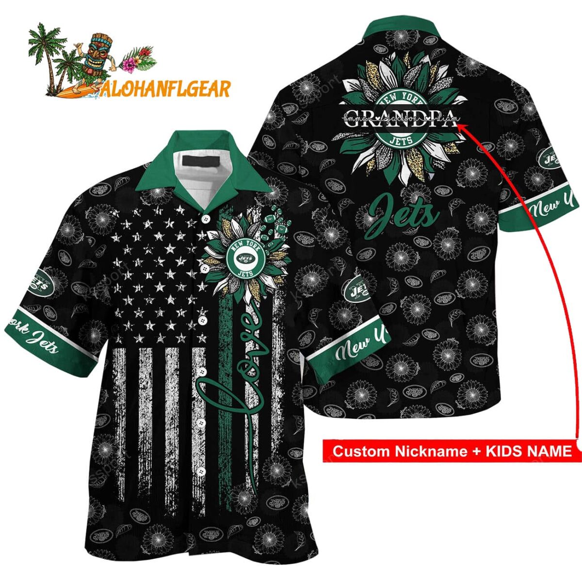 Personalized New York Jets Sunflower For Mother Day Father Day Hawaiian Shirt 1