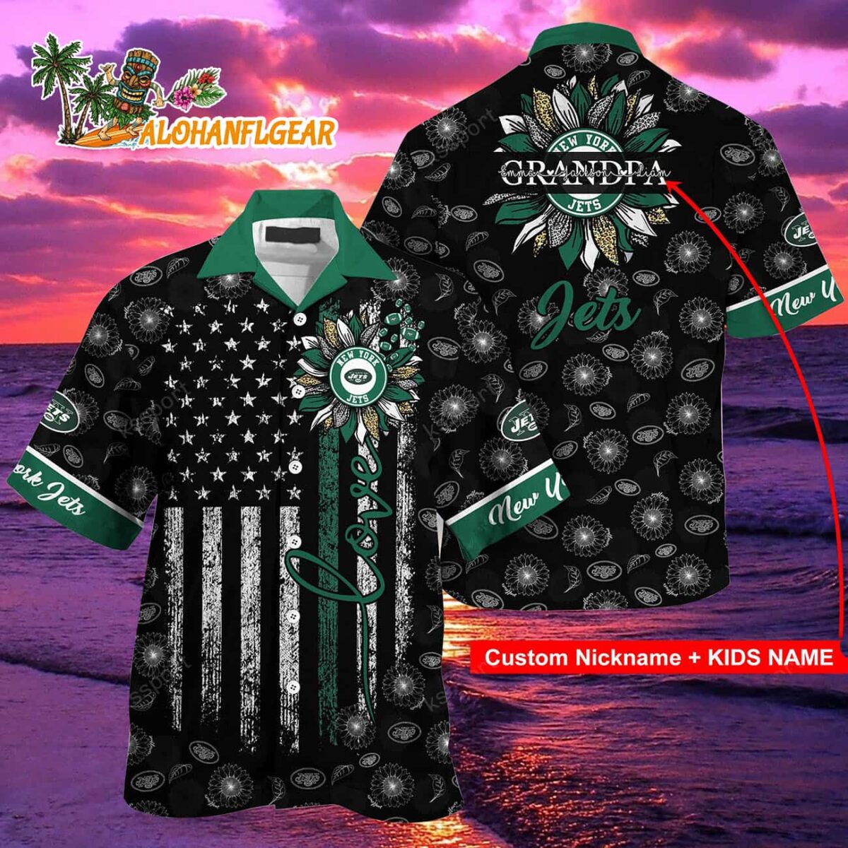 Personalized New York Jets Sunflower For Mother Day Father Day Hawaiian Shirt 2