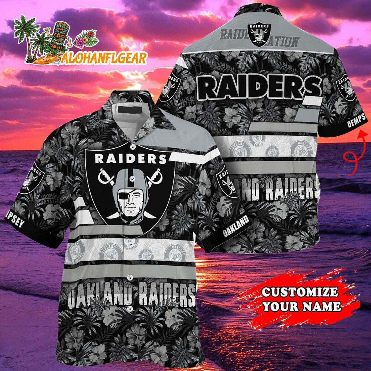 Personalized Oakland Raiders Flower Summer Limited Hawaiian Shirt 1 Personalized Oakland Raiders Flower Summer Limited Hawaiian Shirt 2