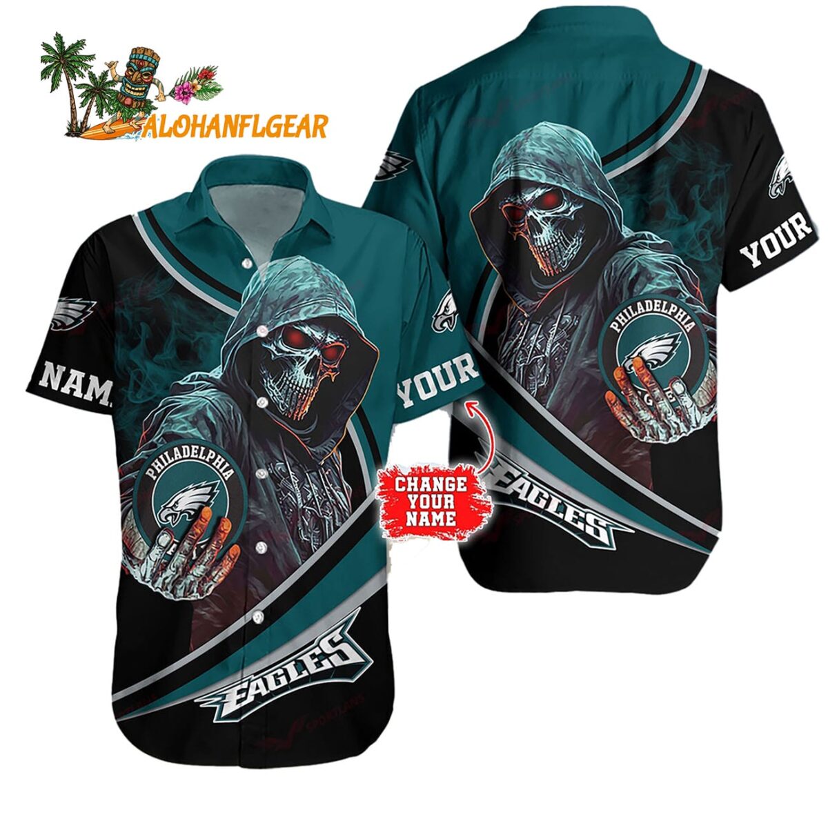 Personalized Philadelphia Eagles Special Halloween Skull Hawaiian Shirt 1