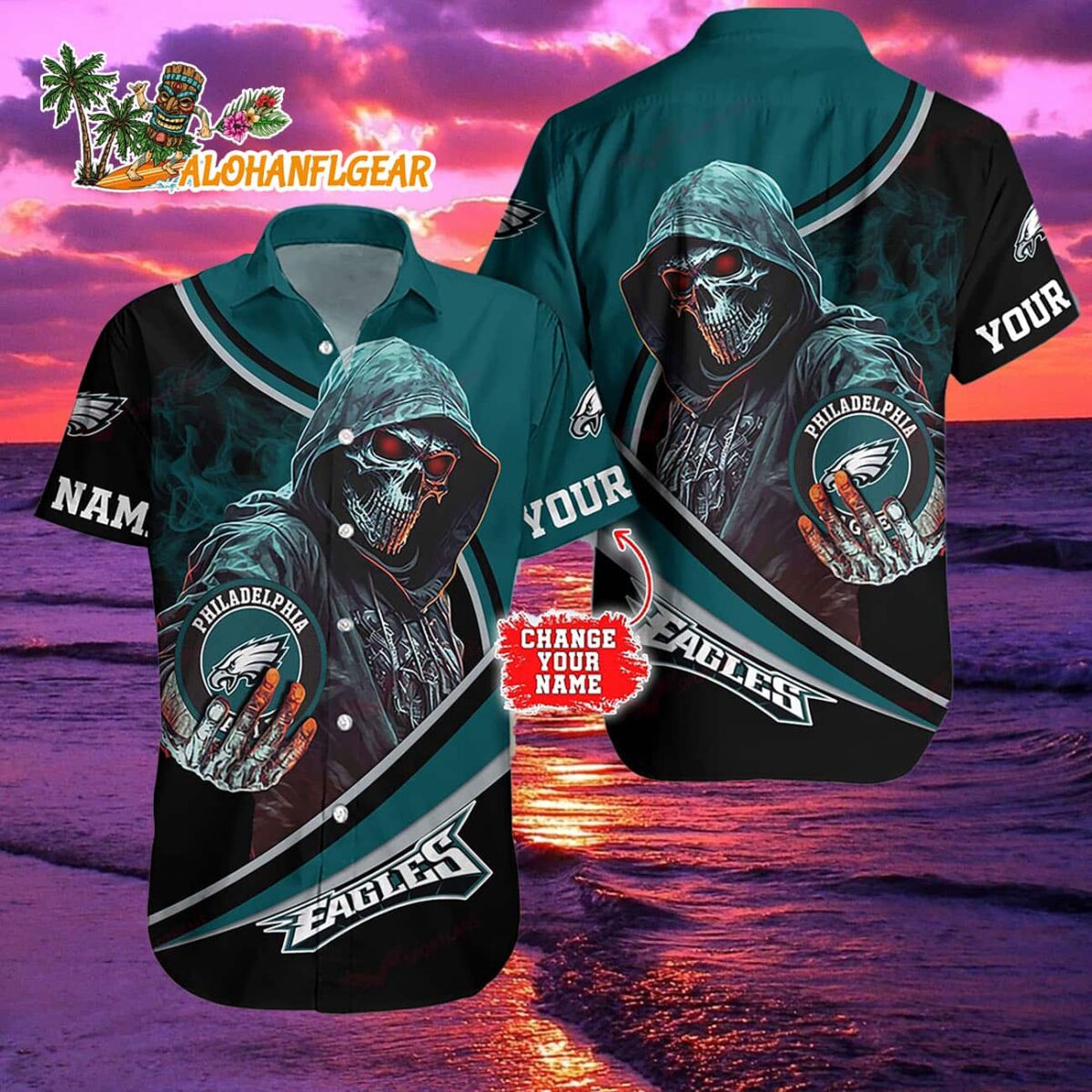 Personalized Philadelphia Eagles Special Halloween Skull Hawaiian Shirt 1 Personalized Philadelphia Eagles Special Halloween Skull Hawaiian Shirt 2