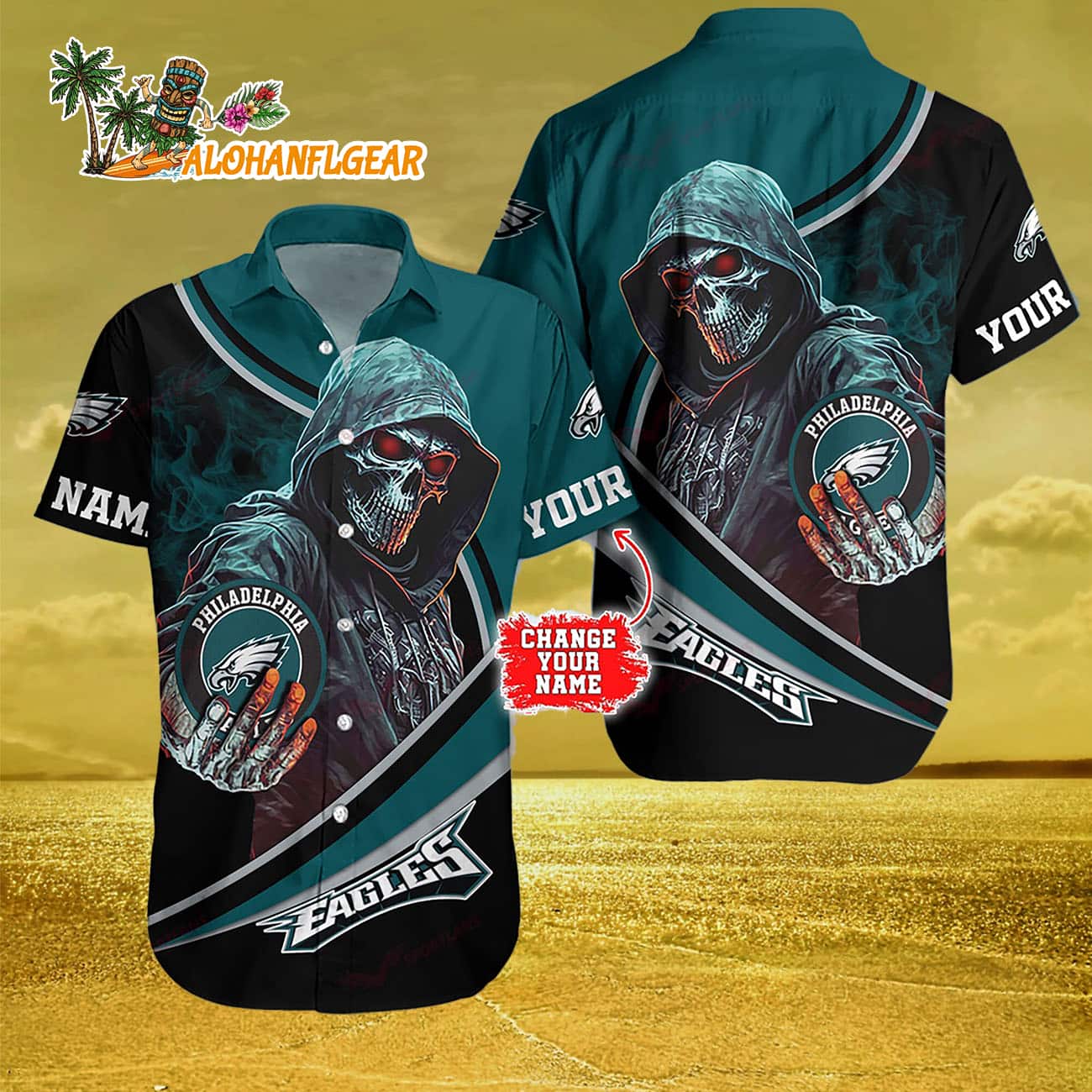 Personalized Philadelphia Eagles Special Halloween Skull Hawaiian Shirt Personalized Philadelphia Eagles Special Halloween Skull Hawaiian Shirt