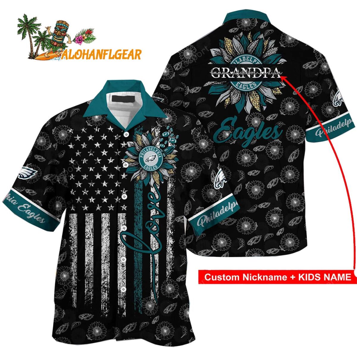 Personalized Philadelphia Eagles Sunflower For Mother Day Father Day Hawaiian Shirt 1