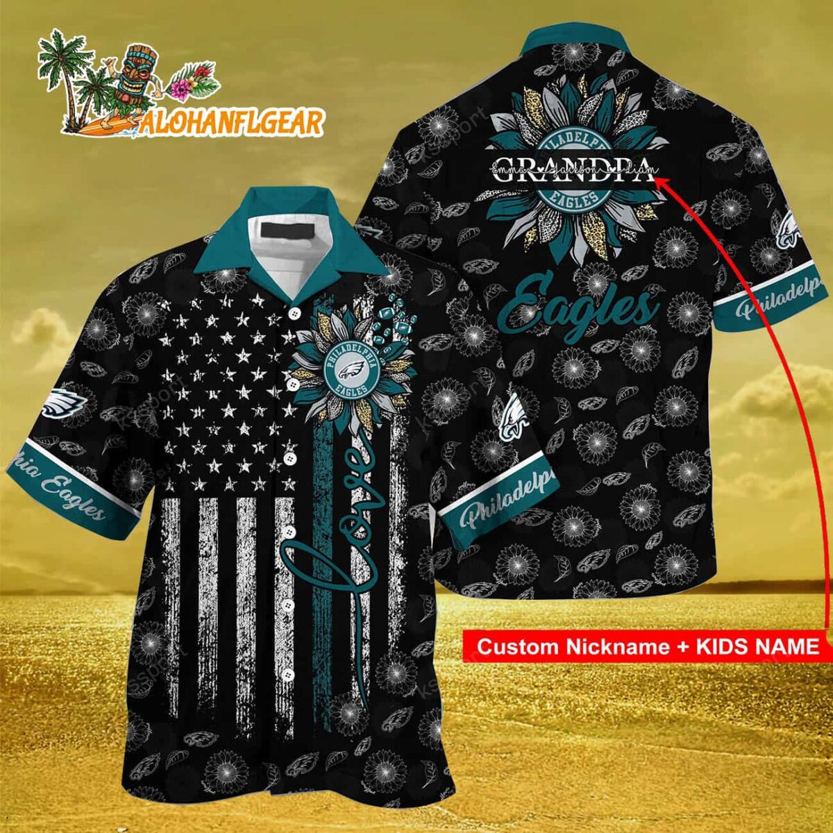 Personalized Philadelphia Eagles Sunflower For Mother Day Father Day Hawaiian Shirt 3