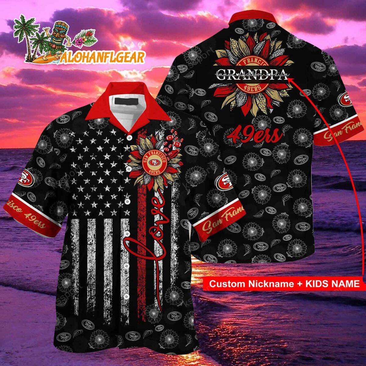 Personalized San Francisco 49ers Sunflower For Mother Day Father Day Hawaiian Shirt 2