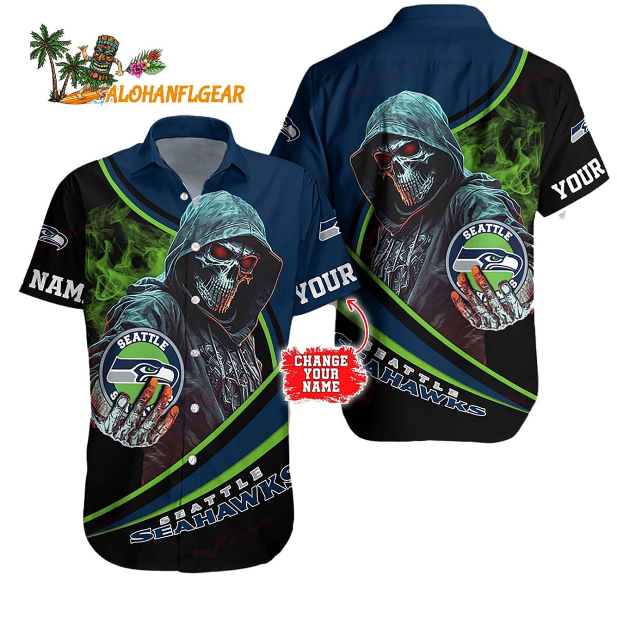 Personalized Seattle Seahawks Special Halloween Skull Hawaiian Shirt 1