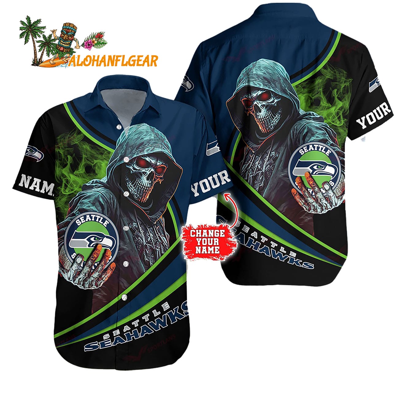 Personalized Seattle Seahawks Special Halloween Skull Hawaiian Shirt Personalized Seattle Seahawks Special Halloween Skull Hawaiian Shirt