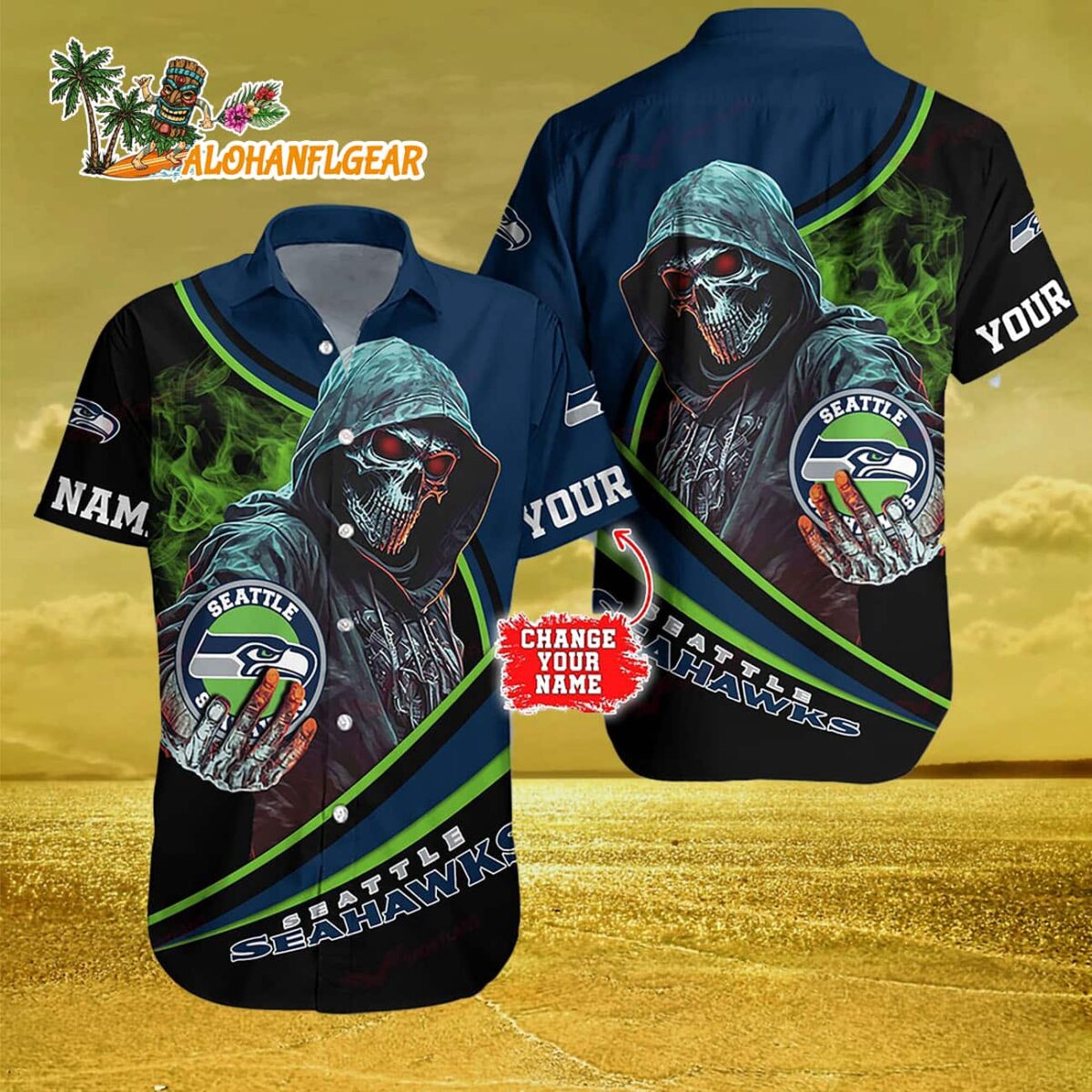 Personalized Seattle Seahawks Special Halloween Skull Hawaiian Shirt 3