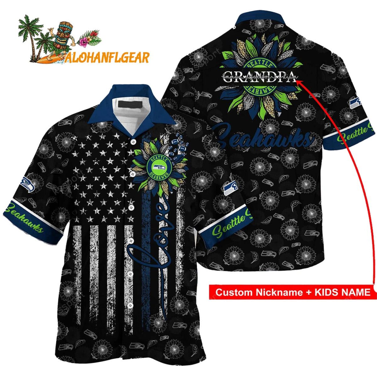 Personalized Seattle Seahawks Sunflower For Mother Day Father Day Hawaiian Shirt 1
