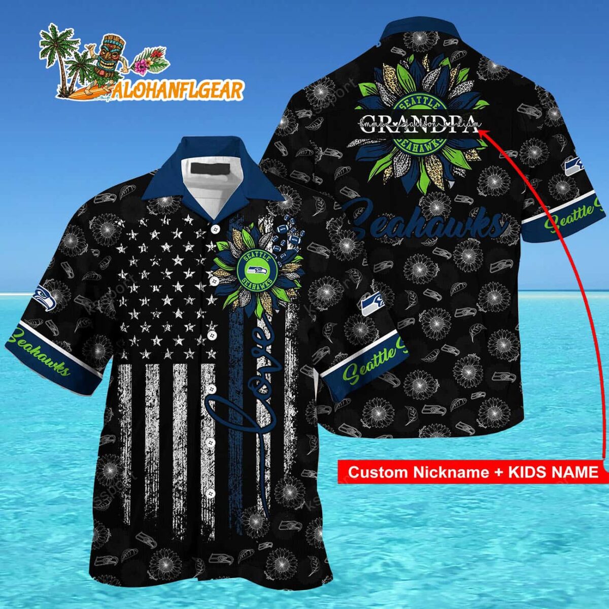Personalized Seattle Seahawks Sunflower For Mother Day Father Day Hawaiian Shirt 4