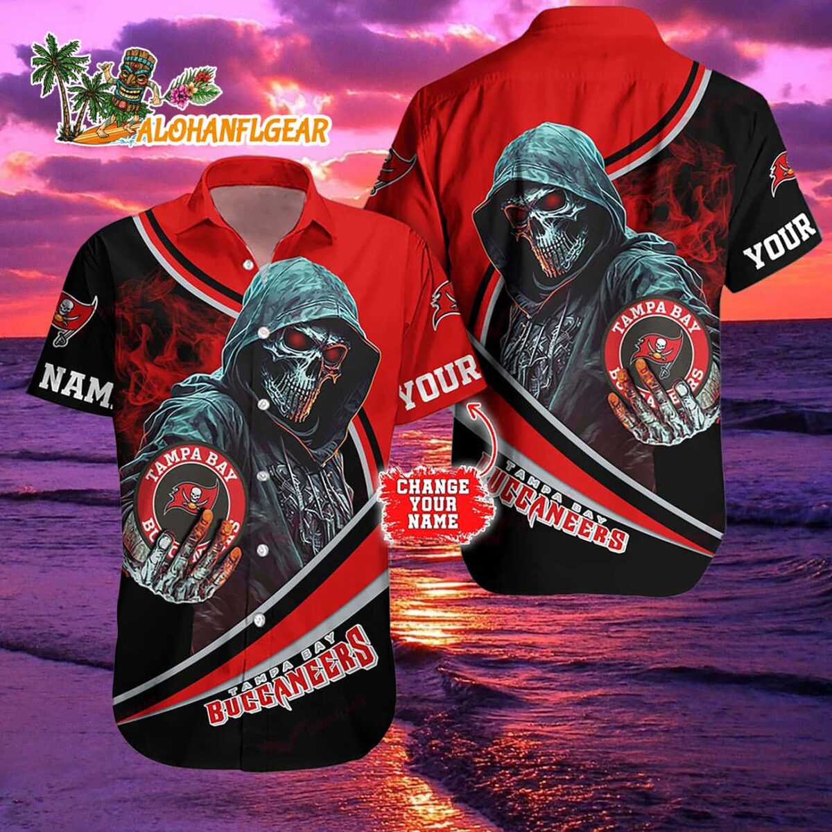 Personalized Tampa Bay Buccaneers Special Halloween Skull Hawaiian Shirt 2