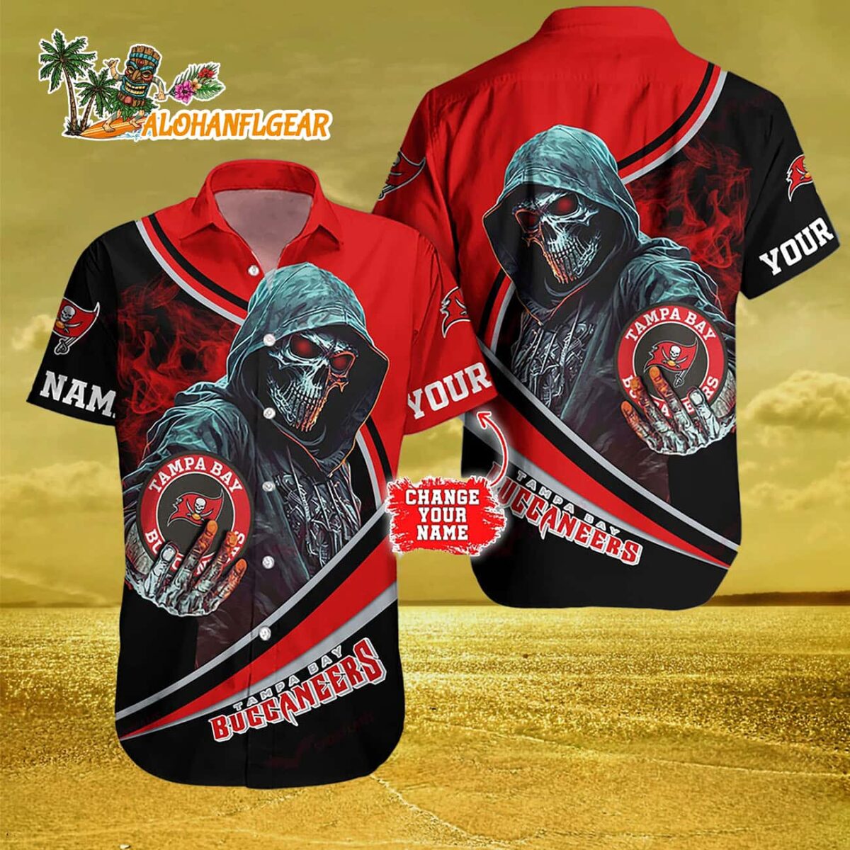 Personalized Tampa Bay Buccaneers Special Halloween Skull Hawaiian Shirt 3