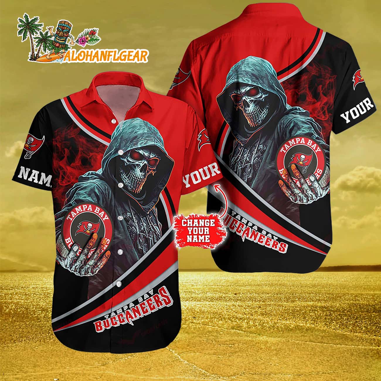 Personalized Tampa Bay Buccaneers Special Halloween Skull Hawaiian Shirt Personalized Tampa Bay Buccaneers Special Halloween Skull Hawaiian Shirt