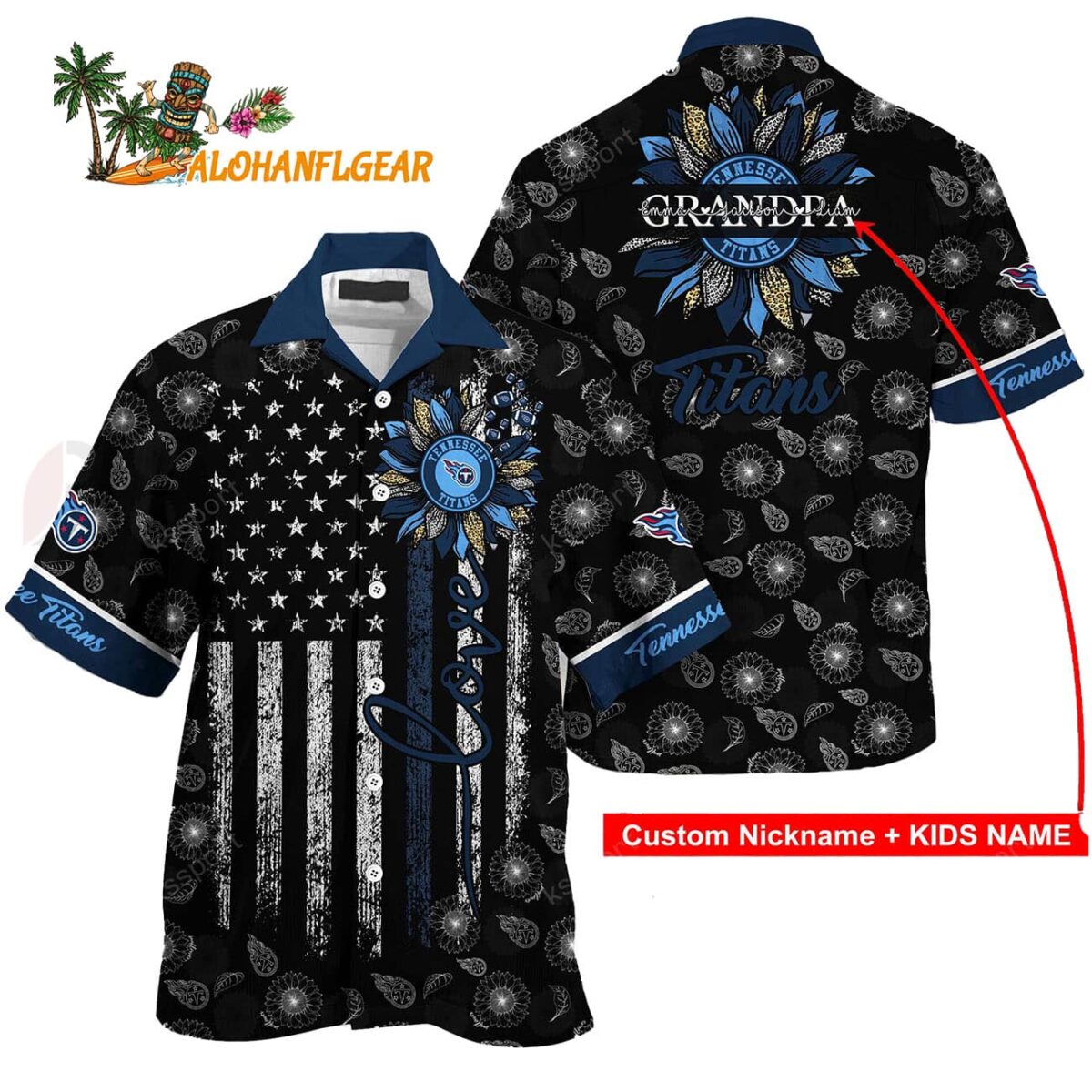Personalized Tennessee Titans Sunflower For Mother Day Father Day Hawaiian Shirt 1
