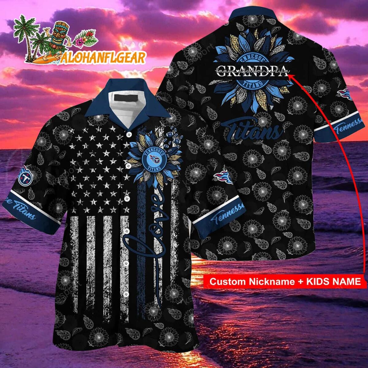Personalized Tennessee Titans Sunflower For Mother Day Father Day Hawaiian Shirt 2