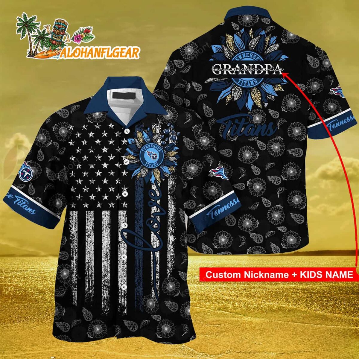 Personalized Tennessee Titans Sunflower For Mother Day Father Day Hawaiian Shirt 3