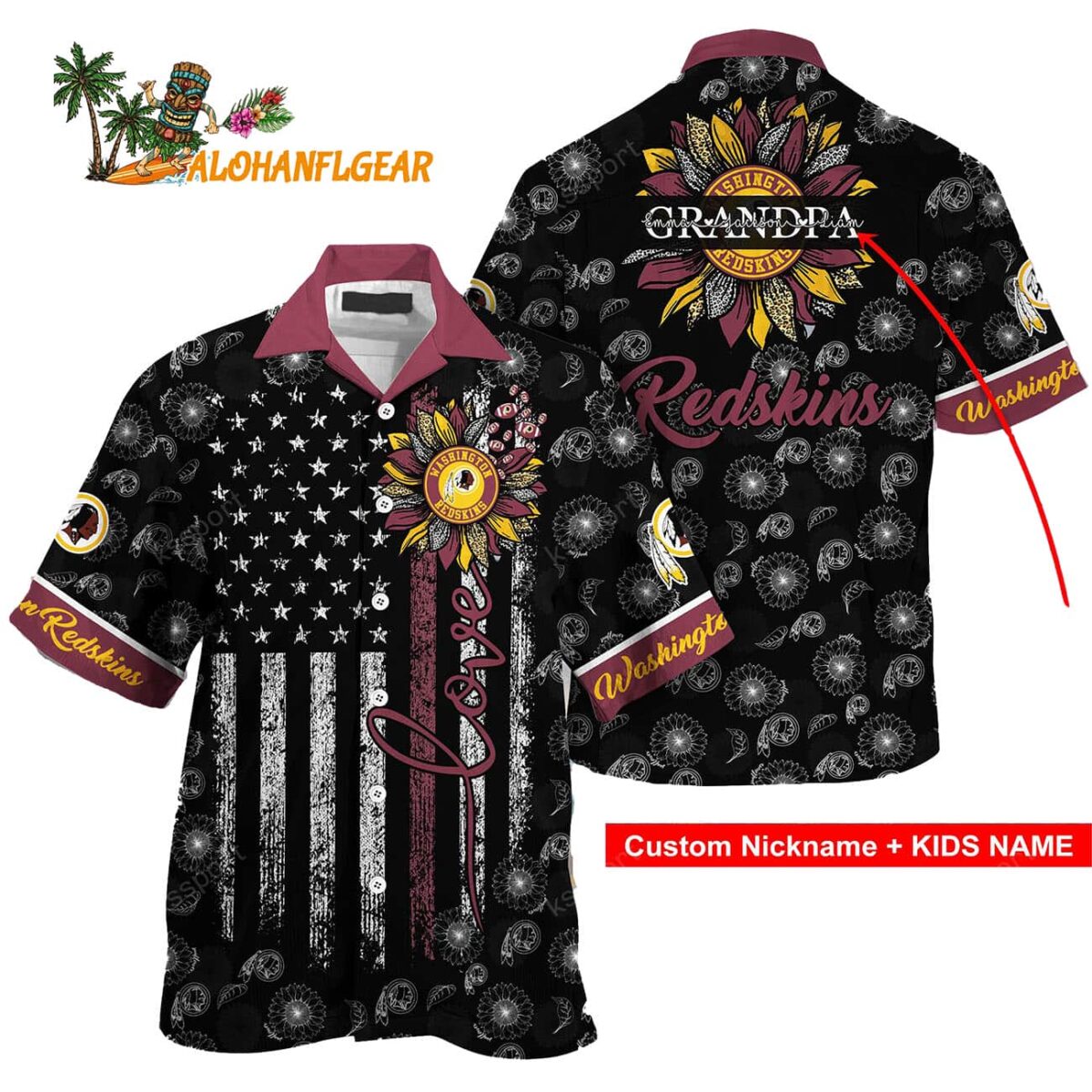 Personalized Washington Commanders Sunflower For Mother Day Father Day Hawaiian Shirt 1