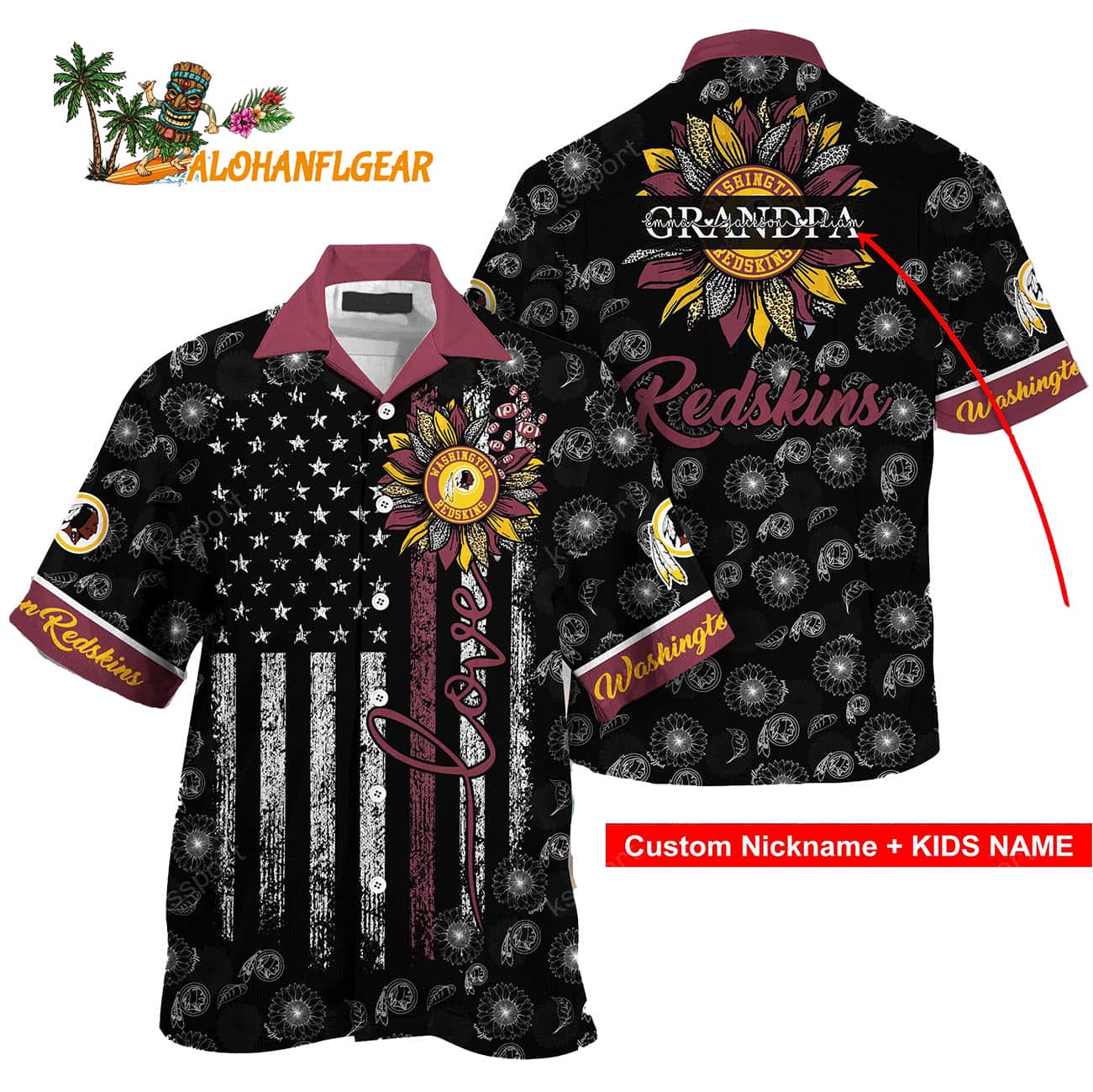 Personalized Washington Commanders Sunflower For Mother Day Father Day Hawaiian Shirt Personalized Washington Commanders Sunflower For Mother Day Father Day Hawaiian Shirt