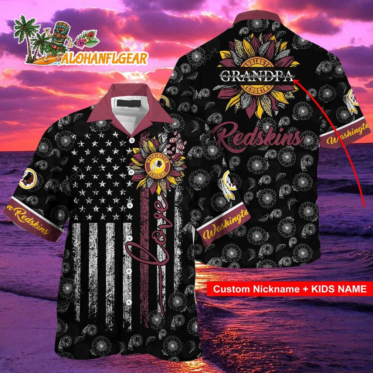 Personalized Washington Commanders Sunflower For Mother Day Father Day Hawaiian Shirt 2