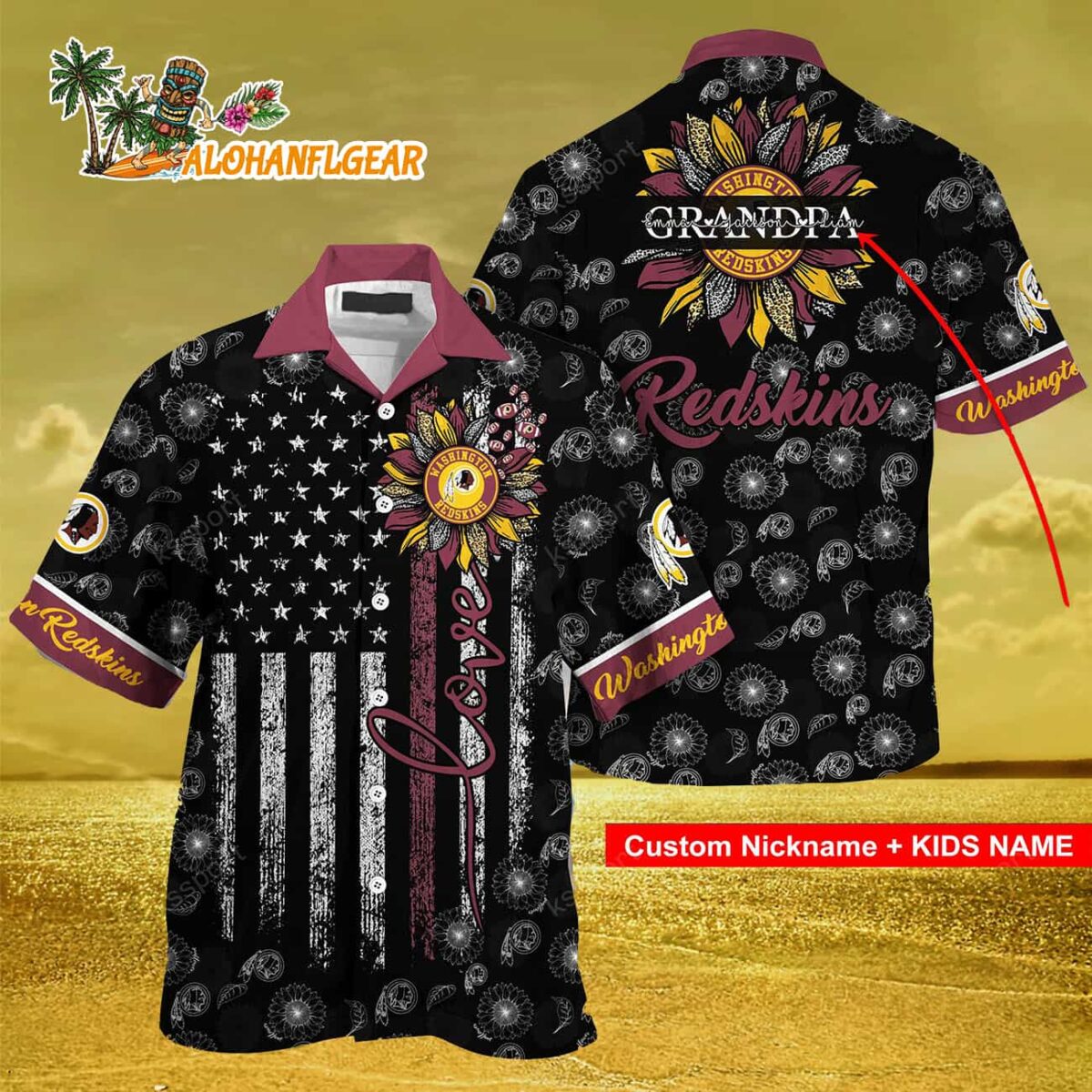 Personalized Washington Commanders Sunflower For Mother Day Father Day Hawaiian Shirt 3