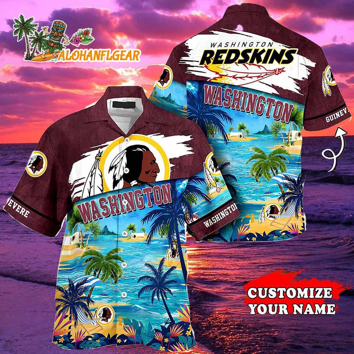 Personalized Washington Redskins Summer Button Up Hawaii Shirt 2