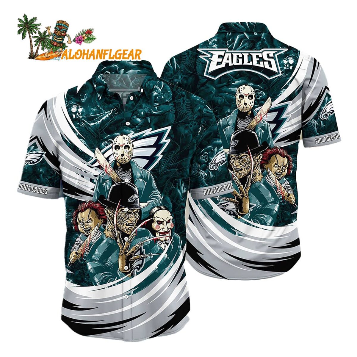Philadelphia Eagles Halloween Horror Movie Characters Hawaiian Shirt 1