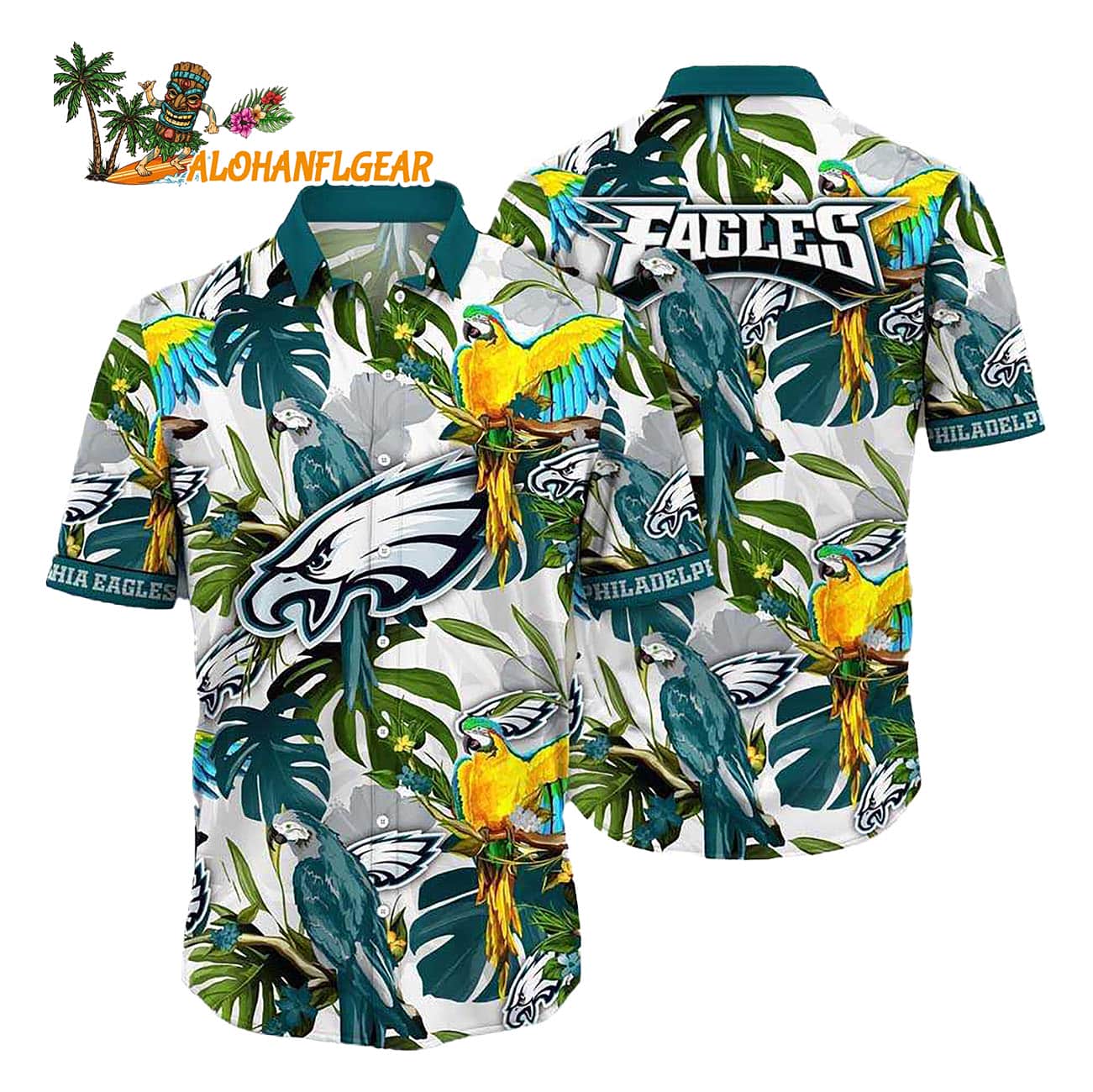 Philadelphia Eagles Parrots Tropical Flower Hawaiian Shirt Philadelphia Eagles Parrots Tropical Flower Hawaiian Shirt