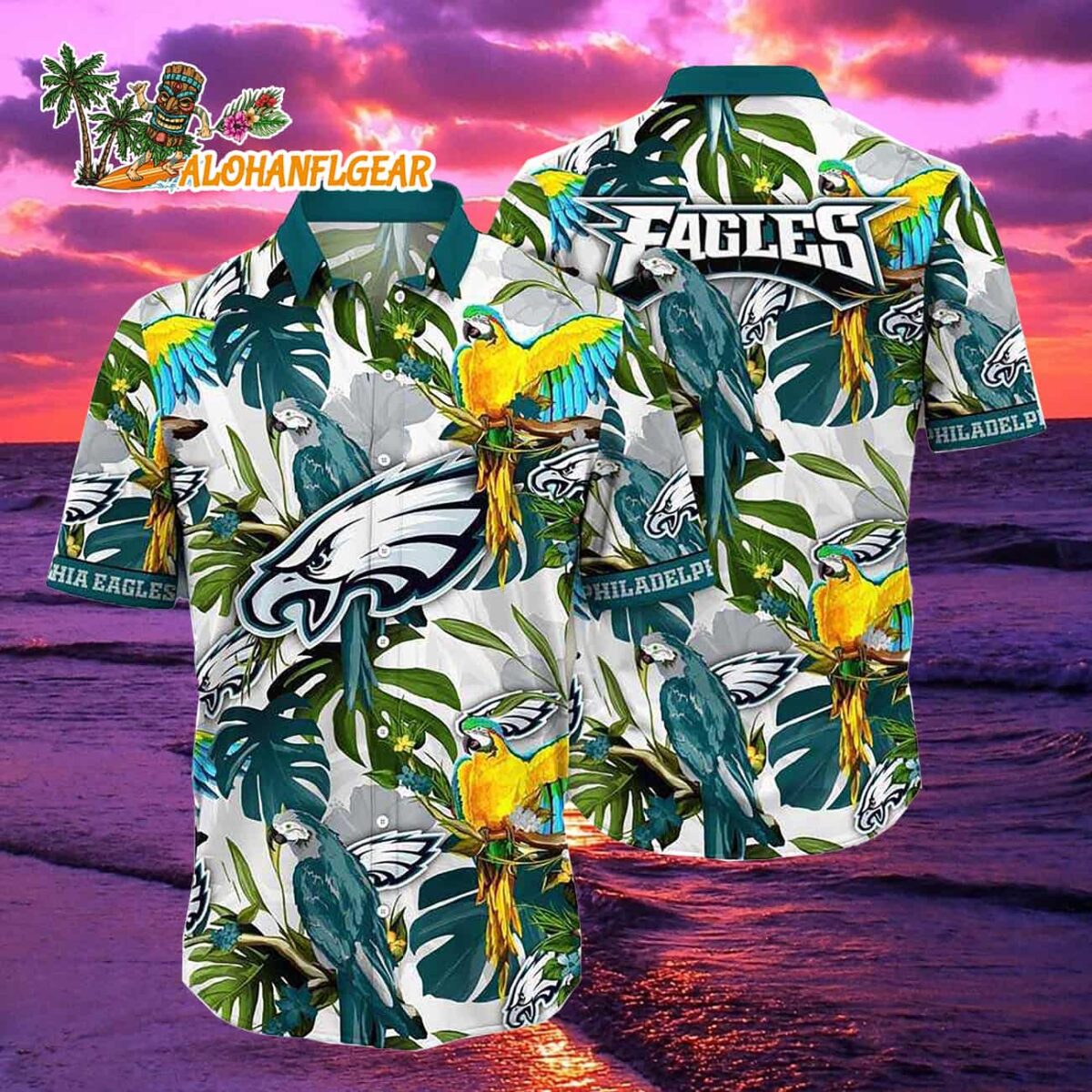 Philadelphia Eagles Parrots Tropical Flower Hawaiian Shirt 1 Philadelphia Eagles Parrots Tropical Flower Hawaiian Shirt 2