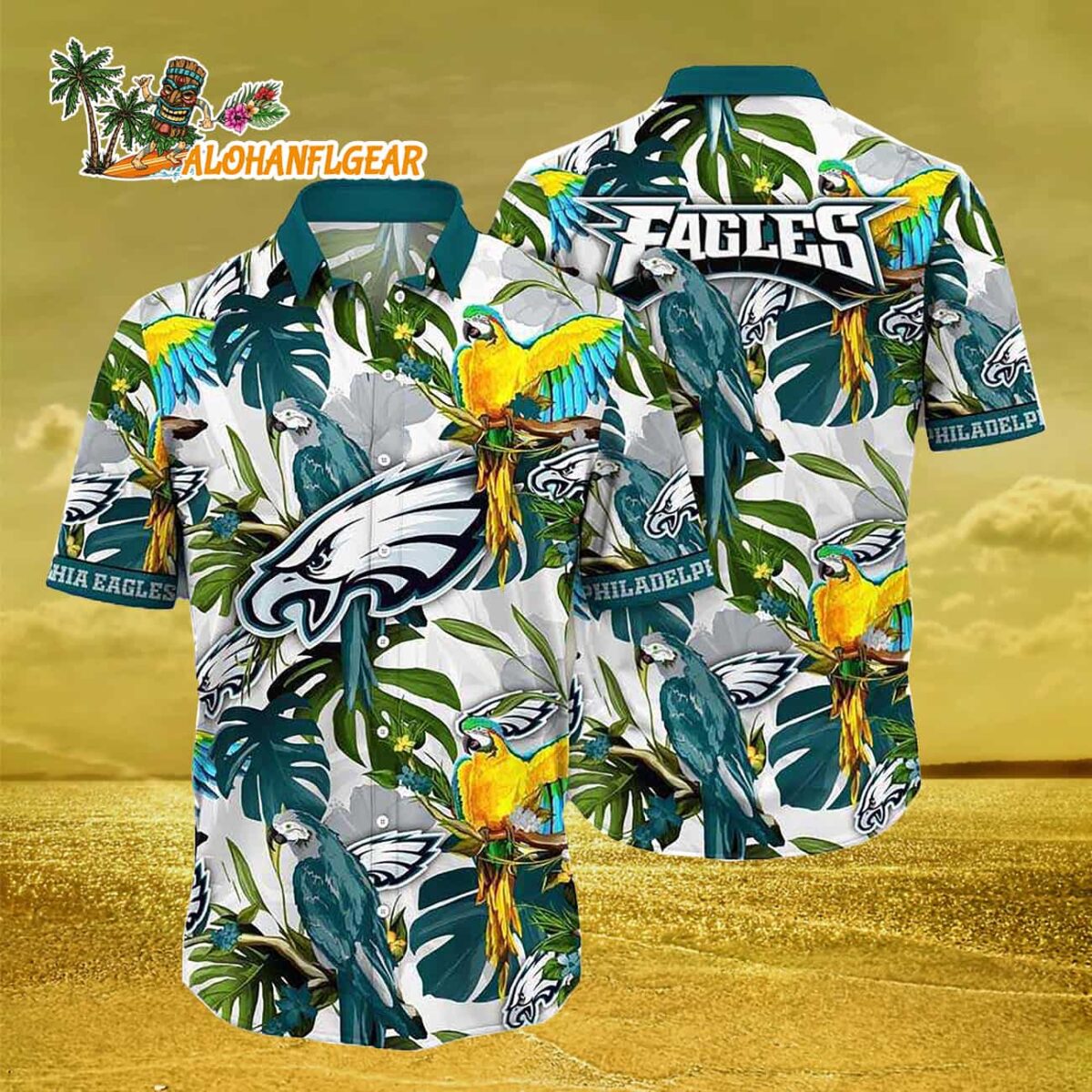Philadelphia Eagles Parrots Tropical Flower Hawaiian Shirt 2 Philadelphia Eagles Parrots Tropical Flower Hawaiian Shirt 3