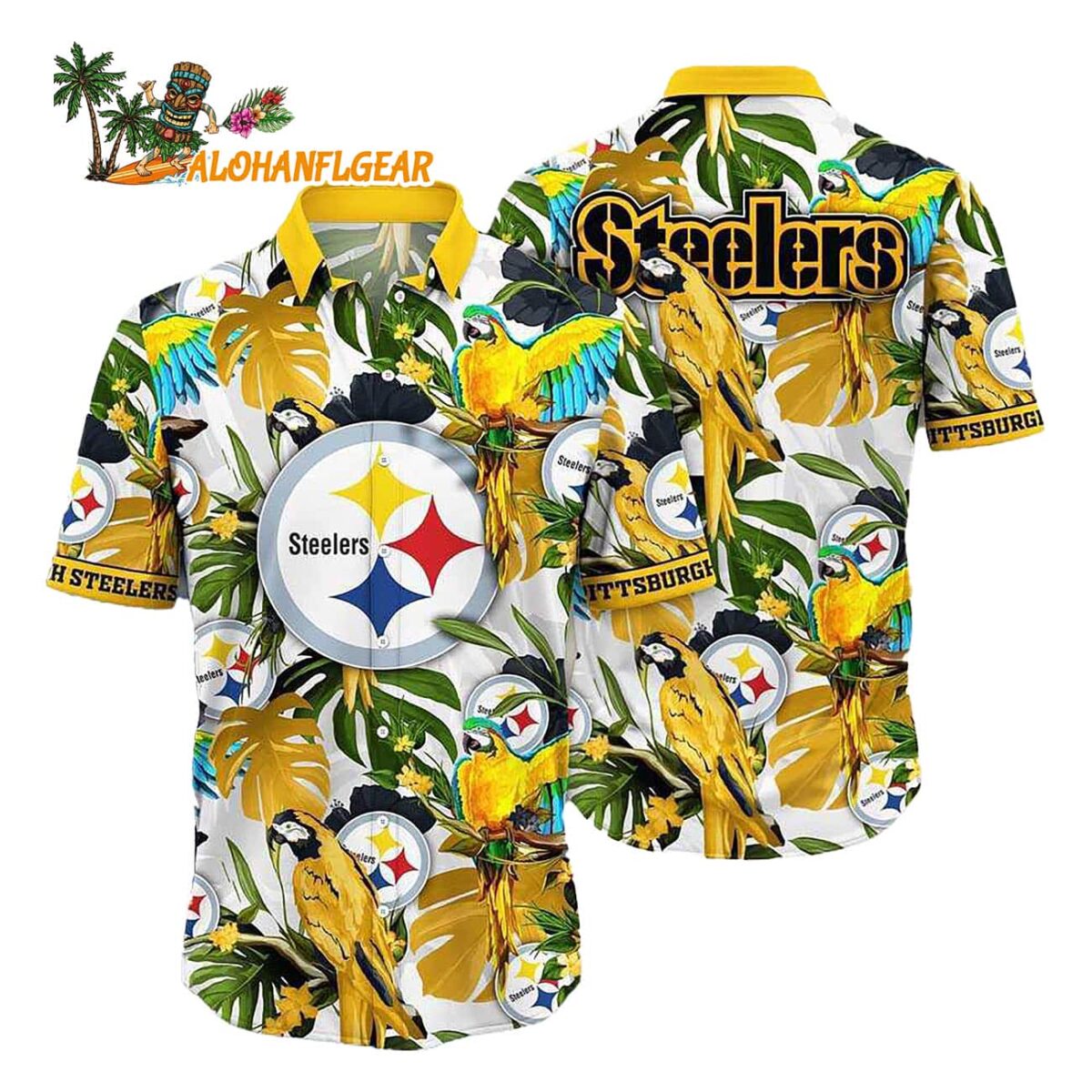 Pittsburgh Steelers Parrots Tropical Flower Hawaiian Shirt 1
