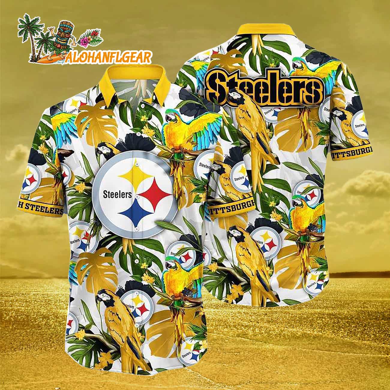 Pittsburgh Steelers Parrots Tropical Flower Hawaiian Shirt Pittsburgh Steelers Parrots Tropical Flower Hawaiian Shirt