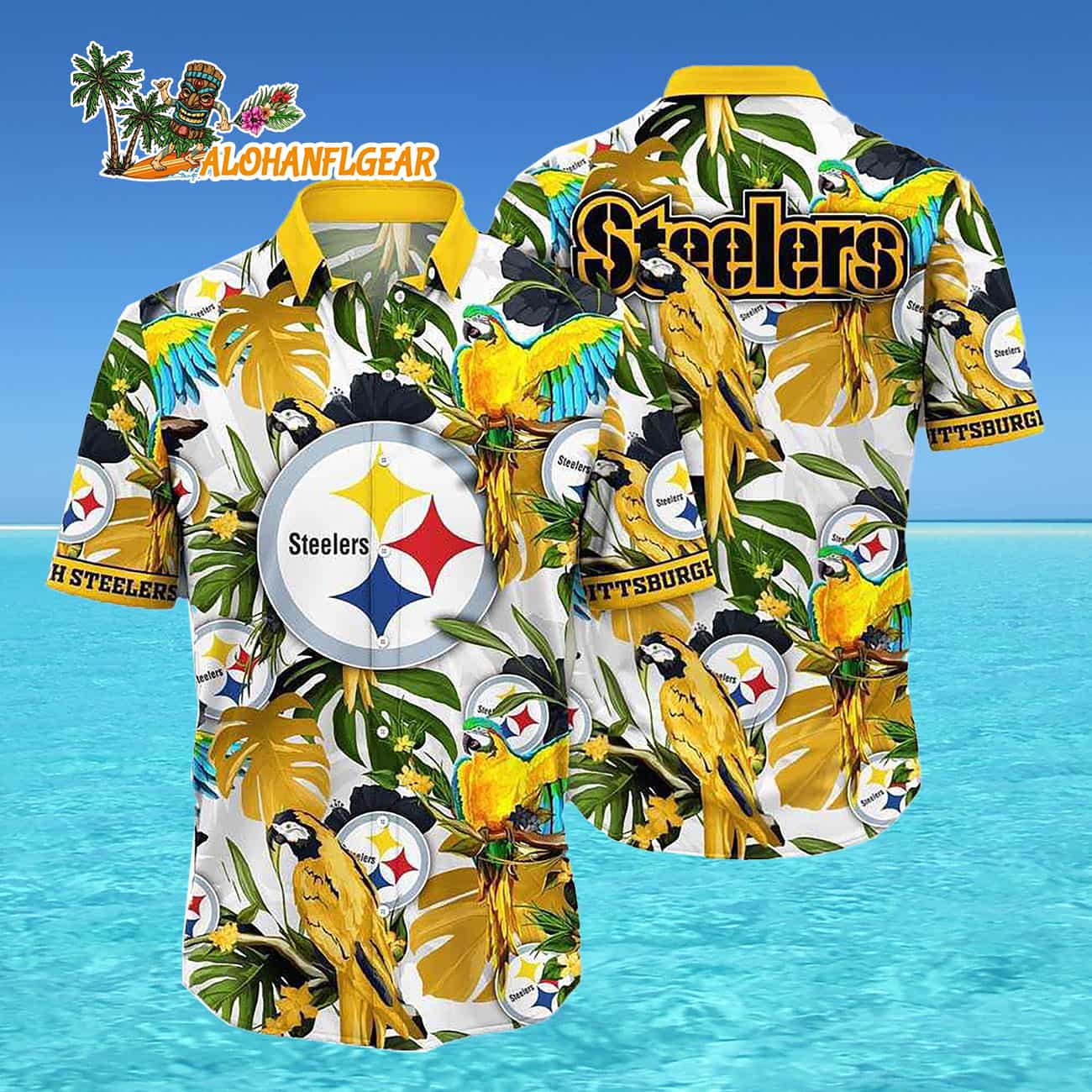 Pittsburgh Steelers Parrots Tropical Flower Hawaiian Shirt Pittsburgh Steelers Parrots Tropical Flower Hawaiian Shirt