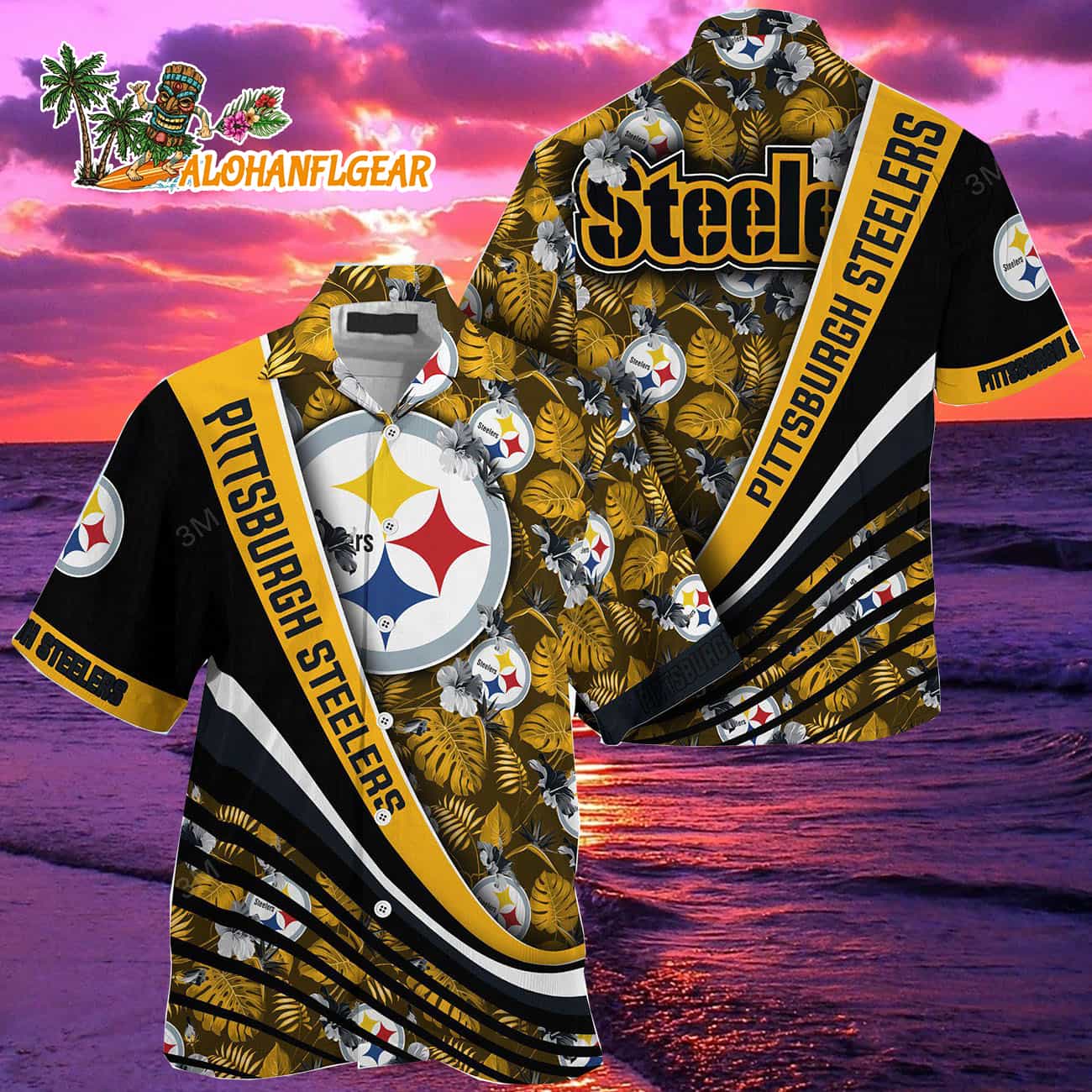 Pittsburgh Steelers Summer Hawaiin Shirt With Tropical Flower Pattern Pittsburgh Steelers Summer Hawaiin Shirt With Tropical Flower Pattern