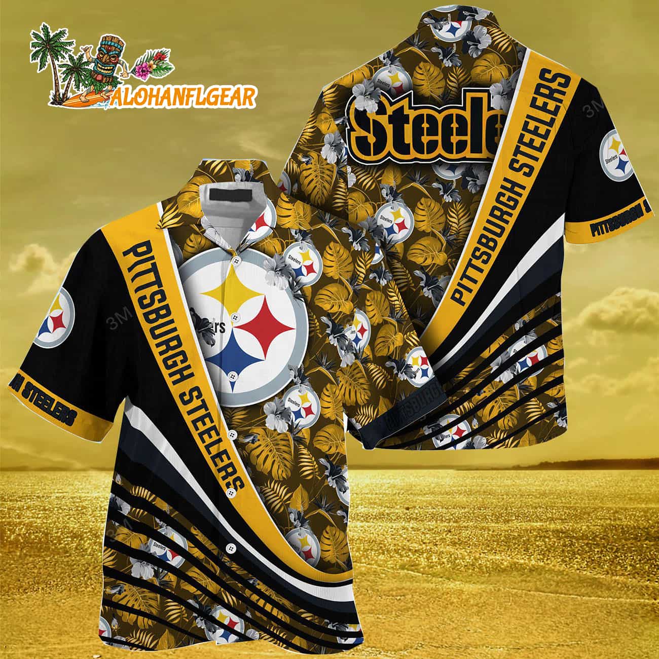 Pittsburgh Steelers Summer Hawaiin Shirt With Tropical Flower Pattern Pittsburgh Steelers Summer Hawaiin Shirt With Tropical Flower Pattern