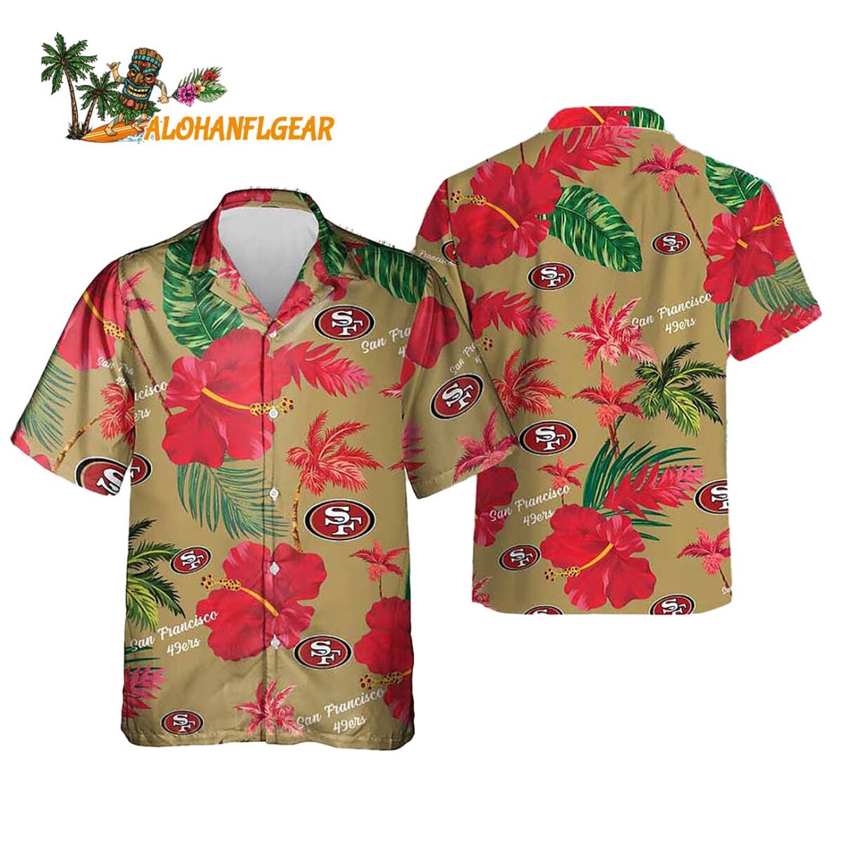 San Francisco 49ers Color Hibiscus Button Up Hawaiian Shirt 1