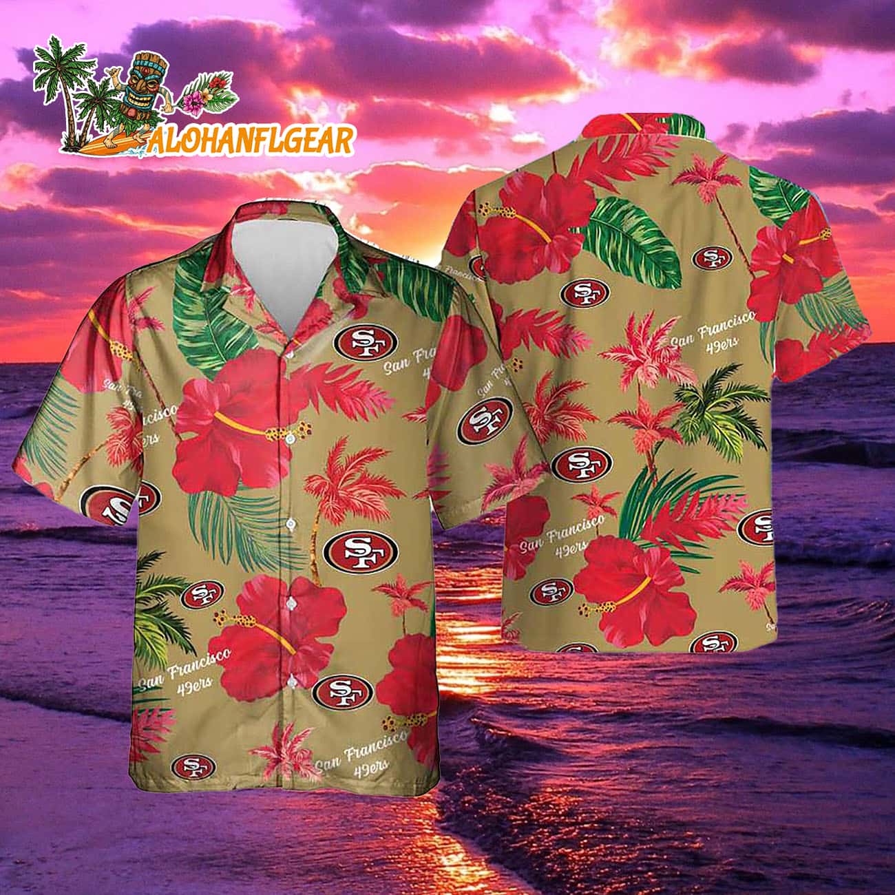 San Francisco 49ers Color Hibiscus Button Up Hawaiian Shirt San Francisco 49ers Color Hibiscus Button Up Hawaiian Shirt