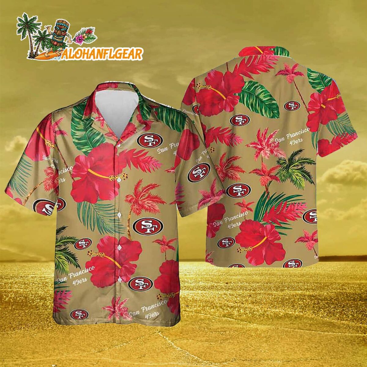 San Francisco 49ers Color Hibiscus Button Up Hawaiian Shirt 3