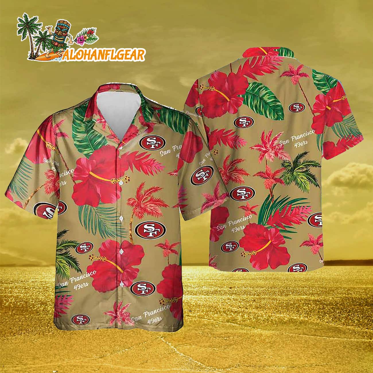 San Francisco 49ers Color Hibiscus Button Up Hawaiian Shirt San Francisco 49ers Color Hibiscus Button Up Hawaiian Shirt