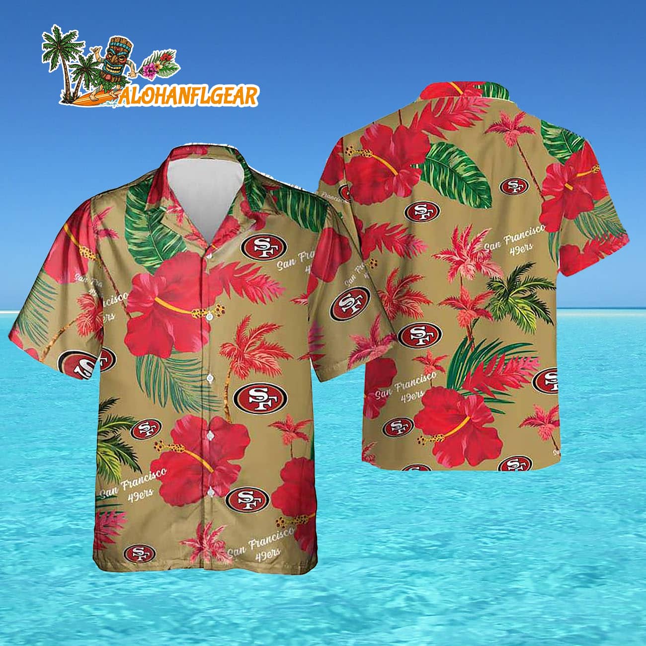 San Francisco 49ers Color Hibiscus Button Up Hawaiian Shirt San Francisco 49ers Color Hibiscus Button Up Hawaiian Shirt