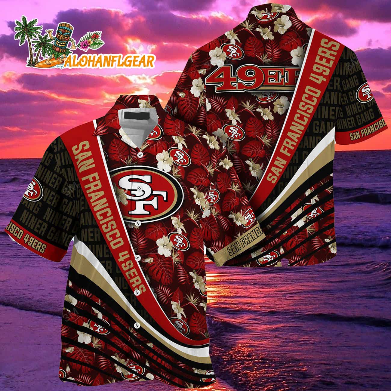 San Francisco 49ers Summer Hawaii Shirt With Tropical Flower Pattern San Francisco 49ers Summer Hawaii Shirt With Tropical Flower Pattern