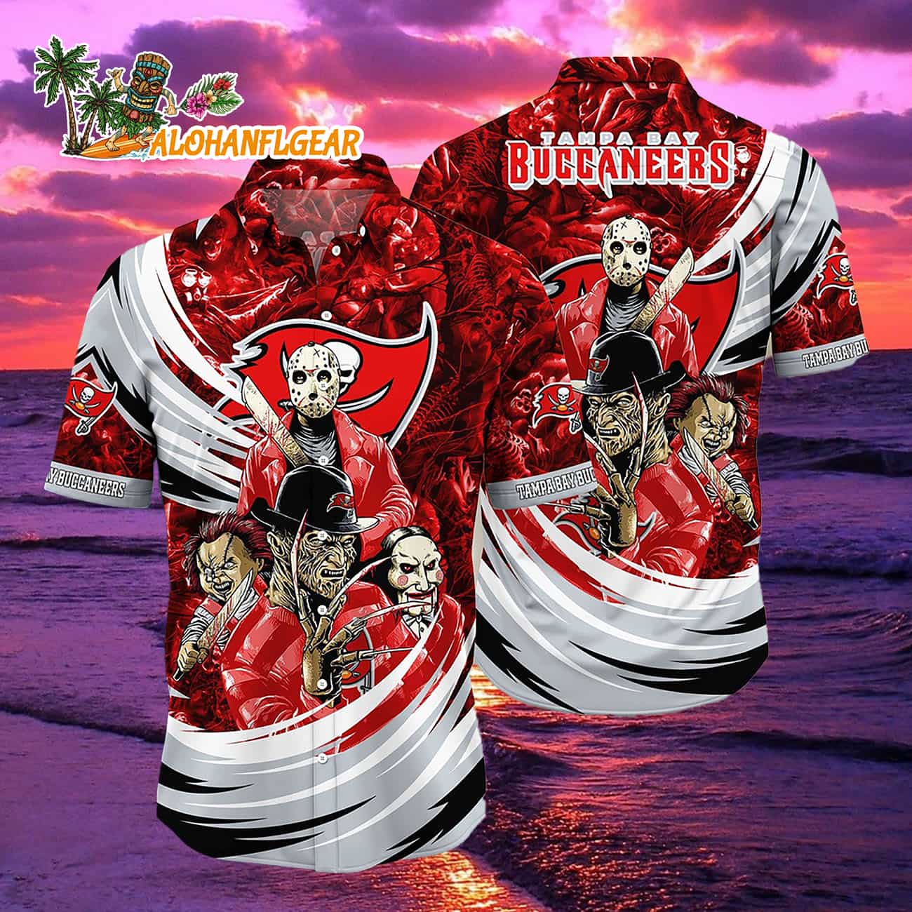 Tampa Bay Buccaneers Halloween Horror Movie Characters Hawaiian Shirt Tampa Bay Buccaneers Halloween Horror Movie Characters Hawaiian Shirt