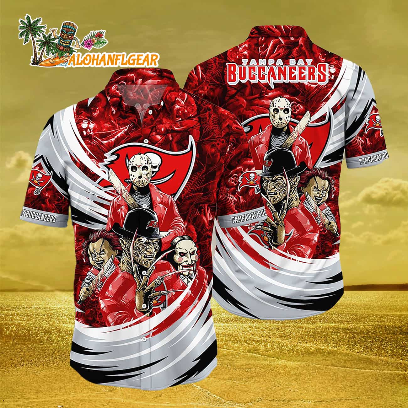 Tampa Bay Buccaneers Halloween Horror Movie Characters Hawaiian Shirt Tampa Bay Buccaneers Halloween Horror Movie Characters Hawaiian Shirt