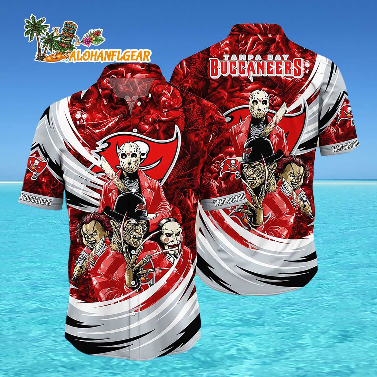 Tampa Bay Buccaneers Halloween Horror Movie Characters Hawaiian Shirt Tampa Bay Buccaneers Halloween Horror Movie Characters Hawaiian Shirt