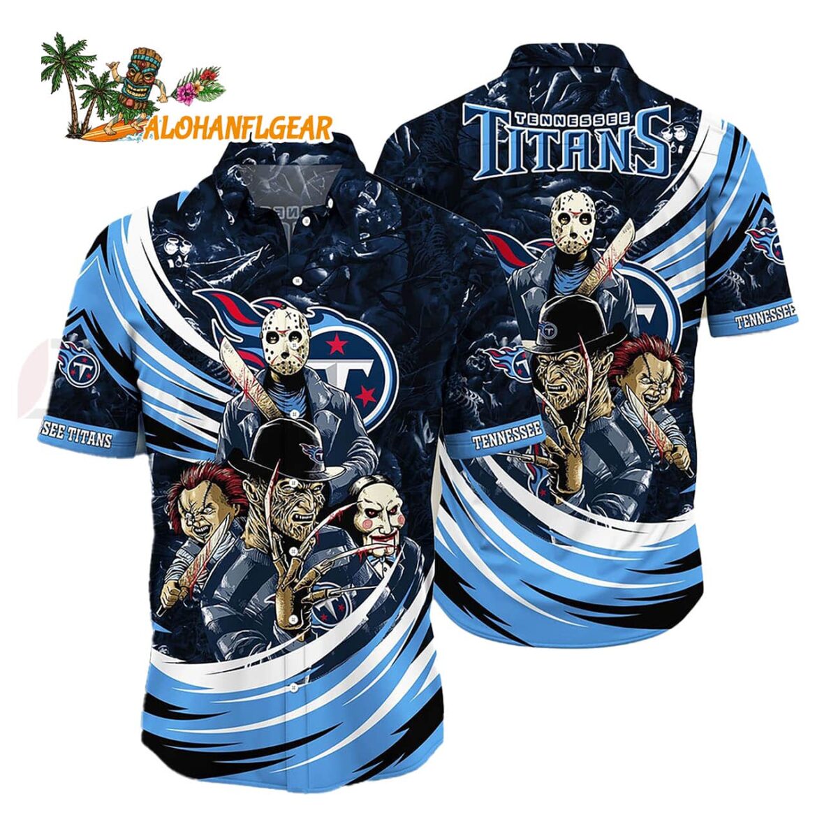 Tennessee Titans Halloween Horror Movie Characters Hawaiian Shirt 1