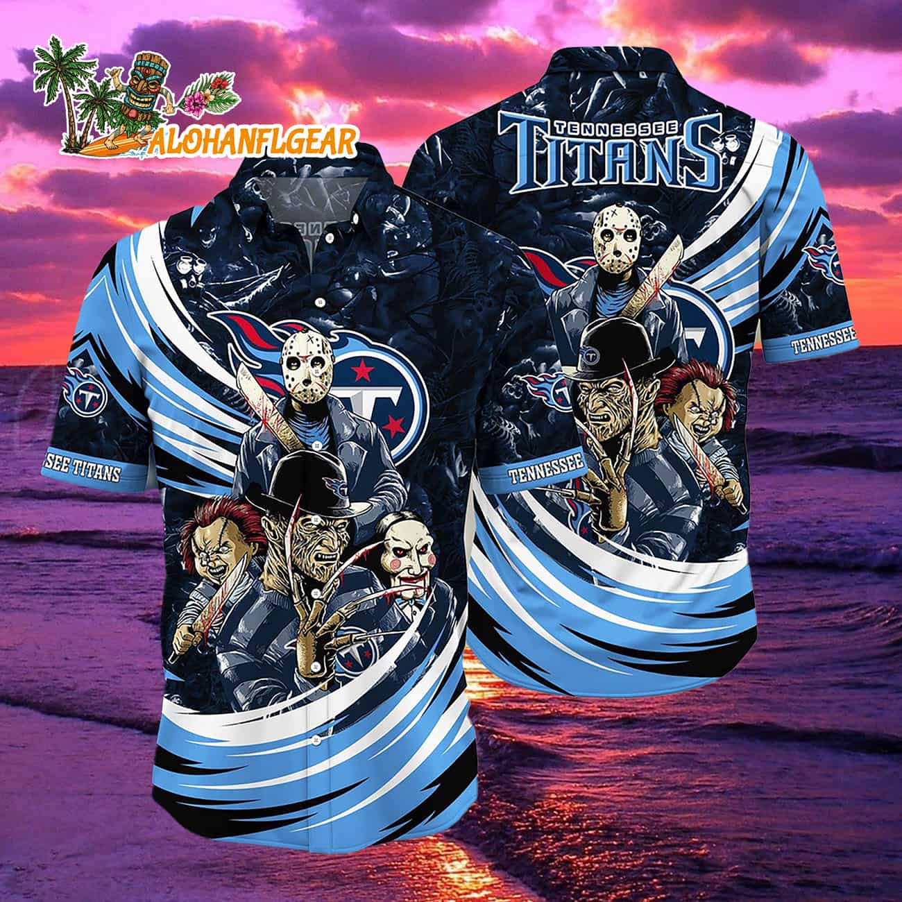 Tennessee Titans Halloween Horror Movie Characters Hawaiian Shirt Tennessee Titans Halloween Horror Movie Characters Hawaiian Shirt
