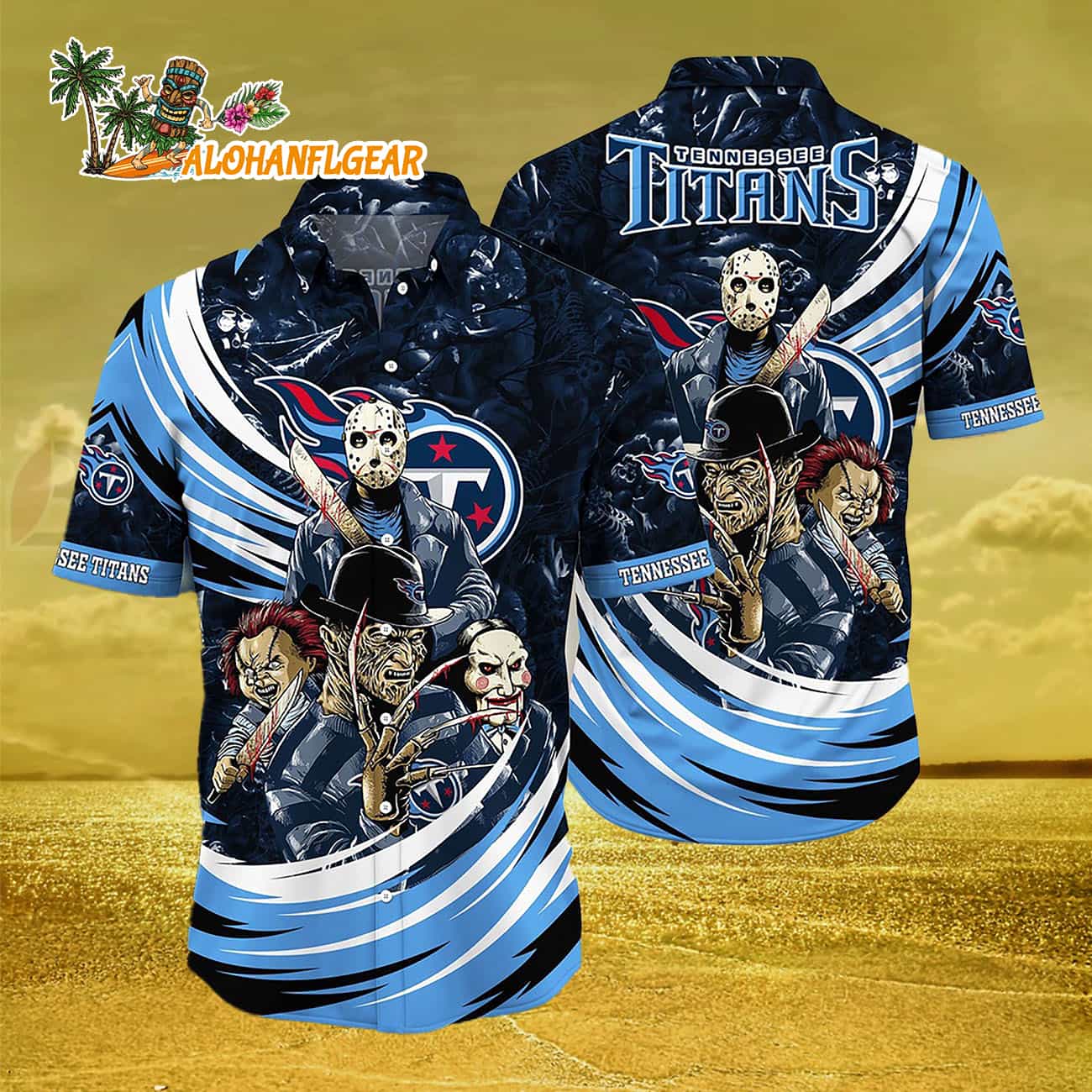 Tennessee Titans Halloween Horror Movie Characters Hawaiian Shirt Tennessee Titans Halloween Horror Movie Characters Hawaiian Shirt