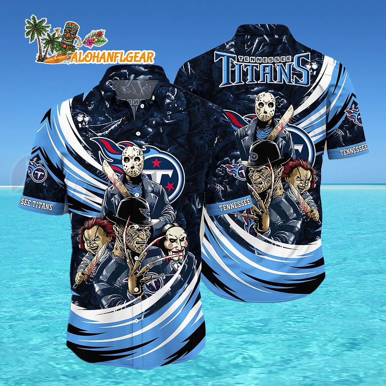 Tennessee Titans Halloween Horror Movie Characters Hawaiian Shirt Tennessee Titans Halloween Horror Movie Characters Hawaiian Shirt
